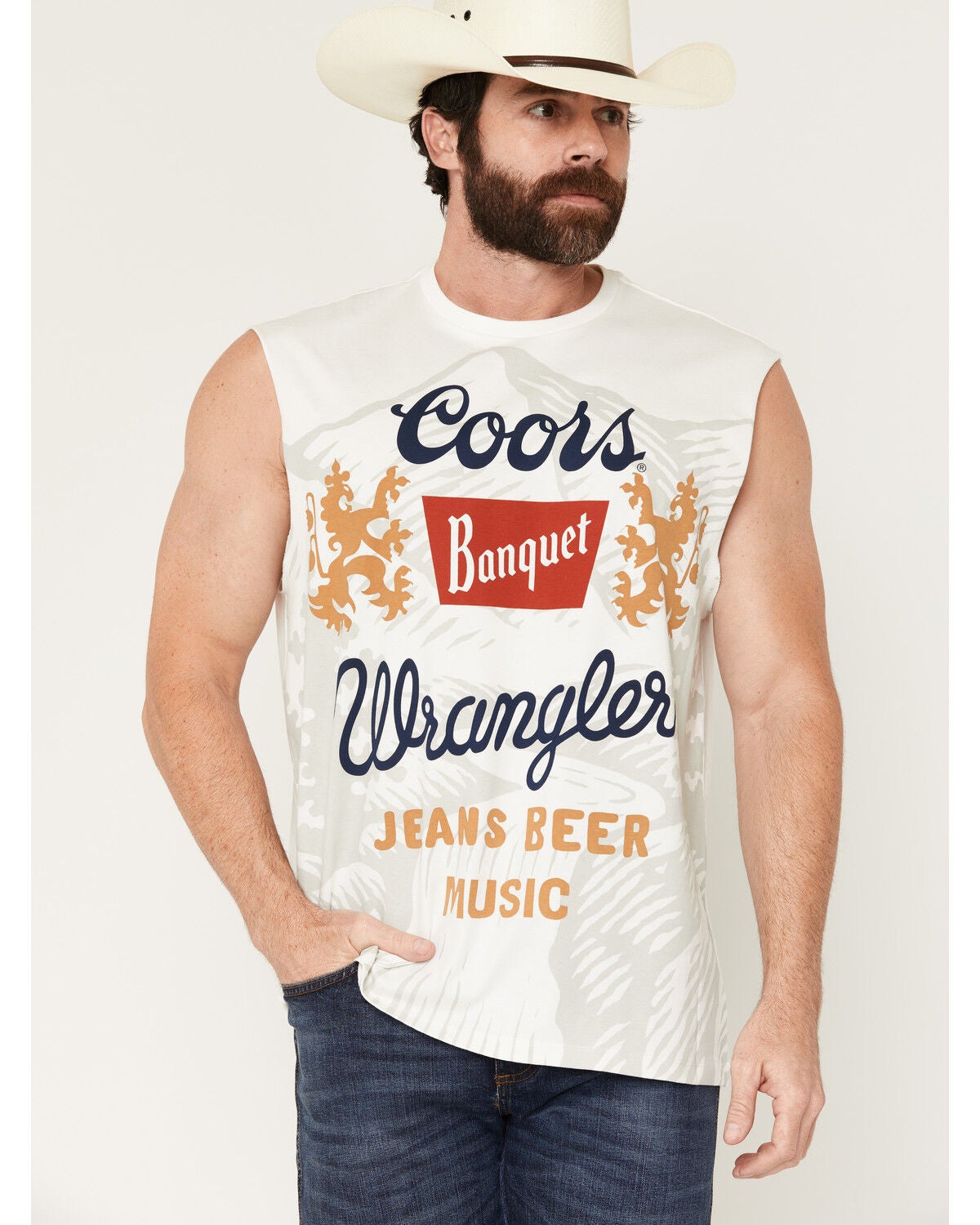 Men's Wrangler X Coors Banquet Logo Cutoff Muscle T-Shirt