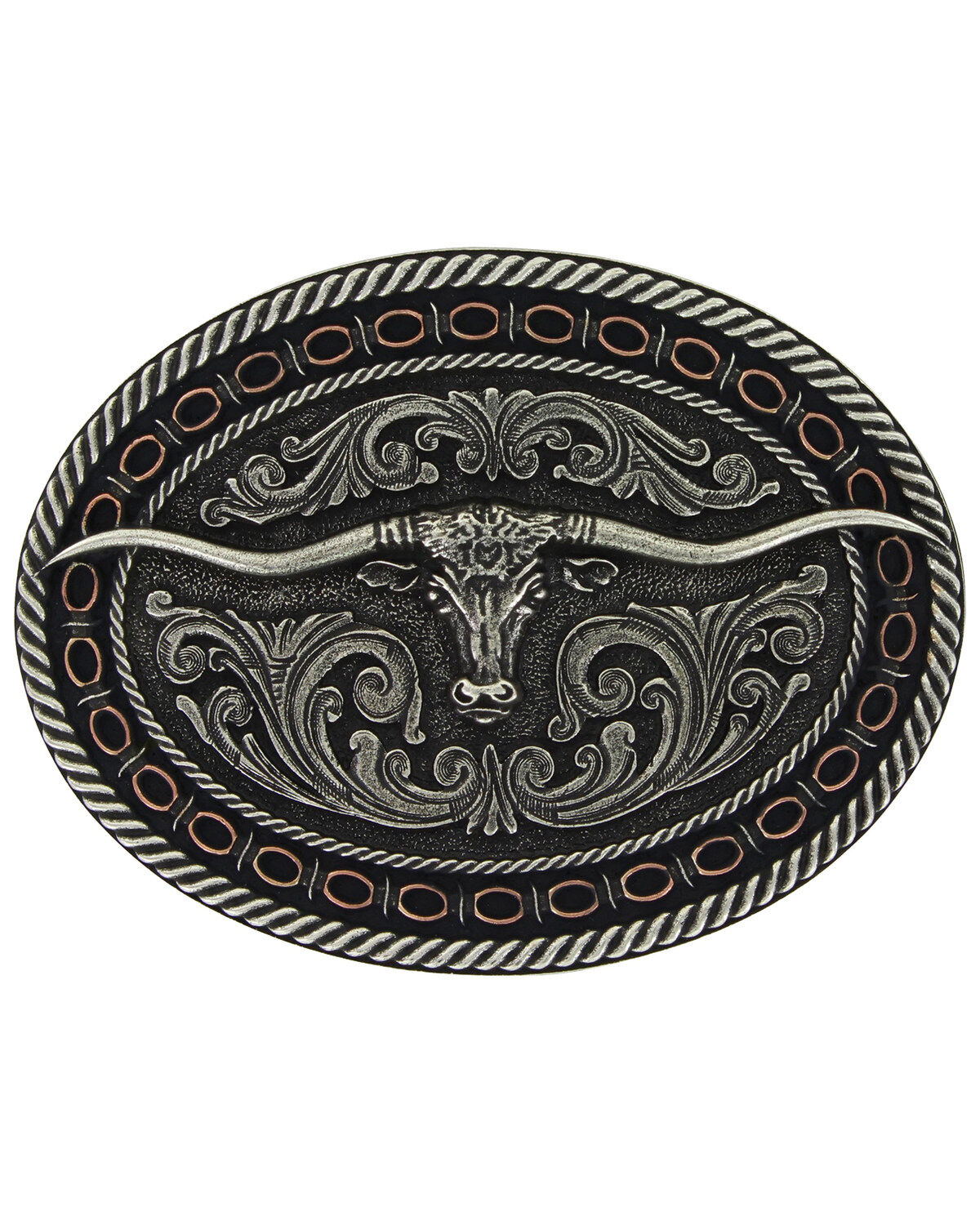 Montana Silversmiths Two Tone Antiqued Round Barbed Longhorn Attitude