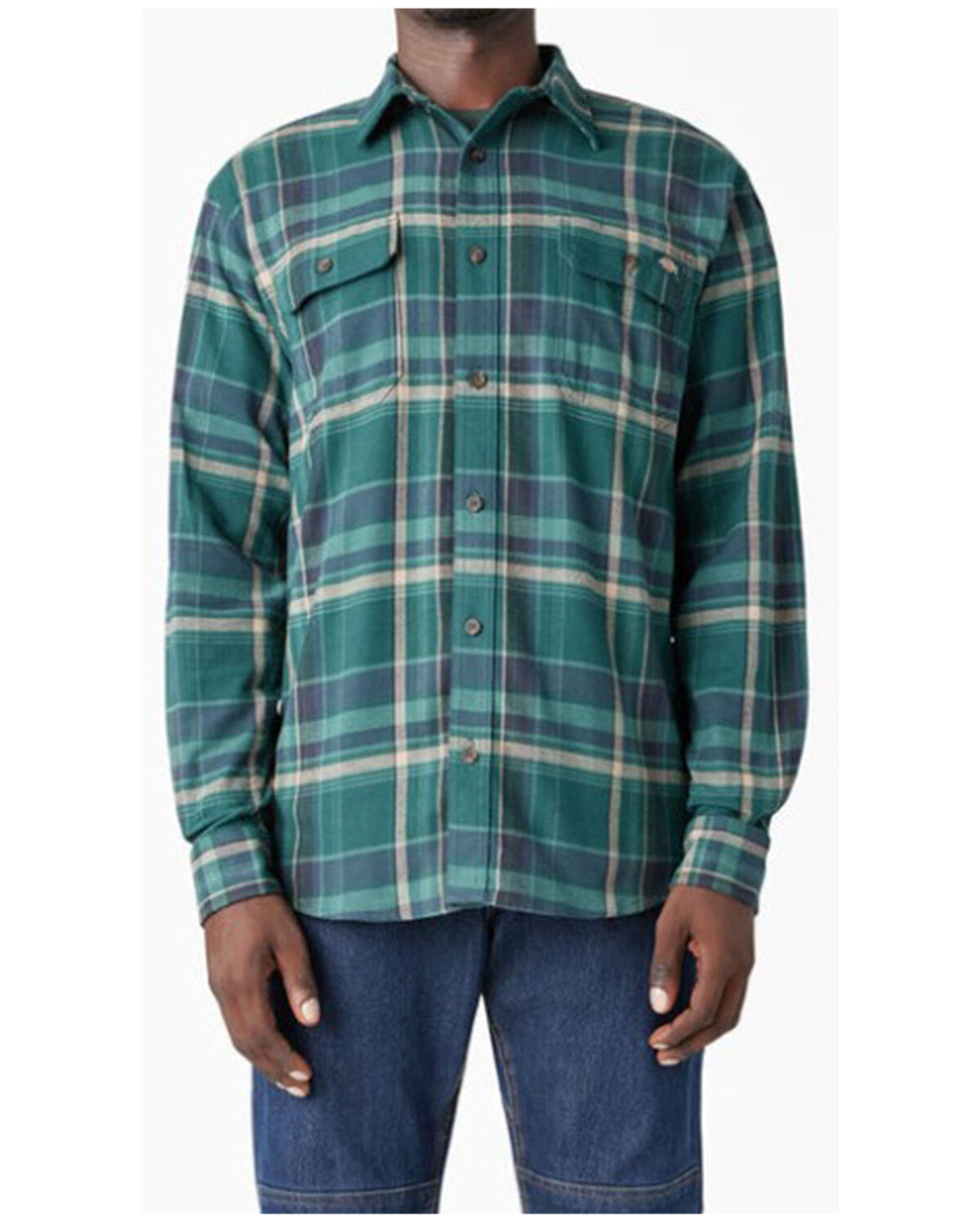 Men's Dickies Flex Plaid Print Long Sleeve Button-Down Flannel Work Sh