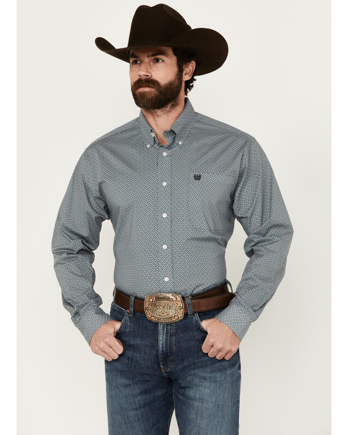 Men's Cinch Geo Print Long Sleeve Button-Down Stretch Western Shirt