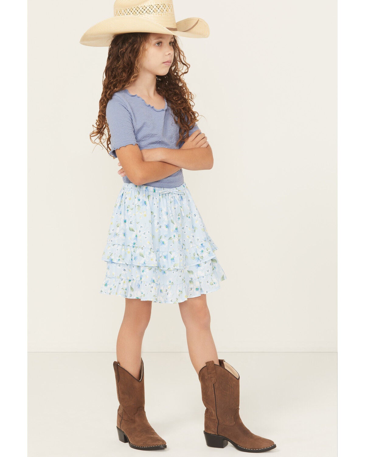 Girls' Trixxi Floral Print Ruffle Skirt