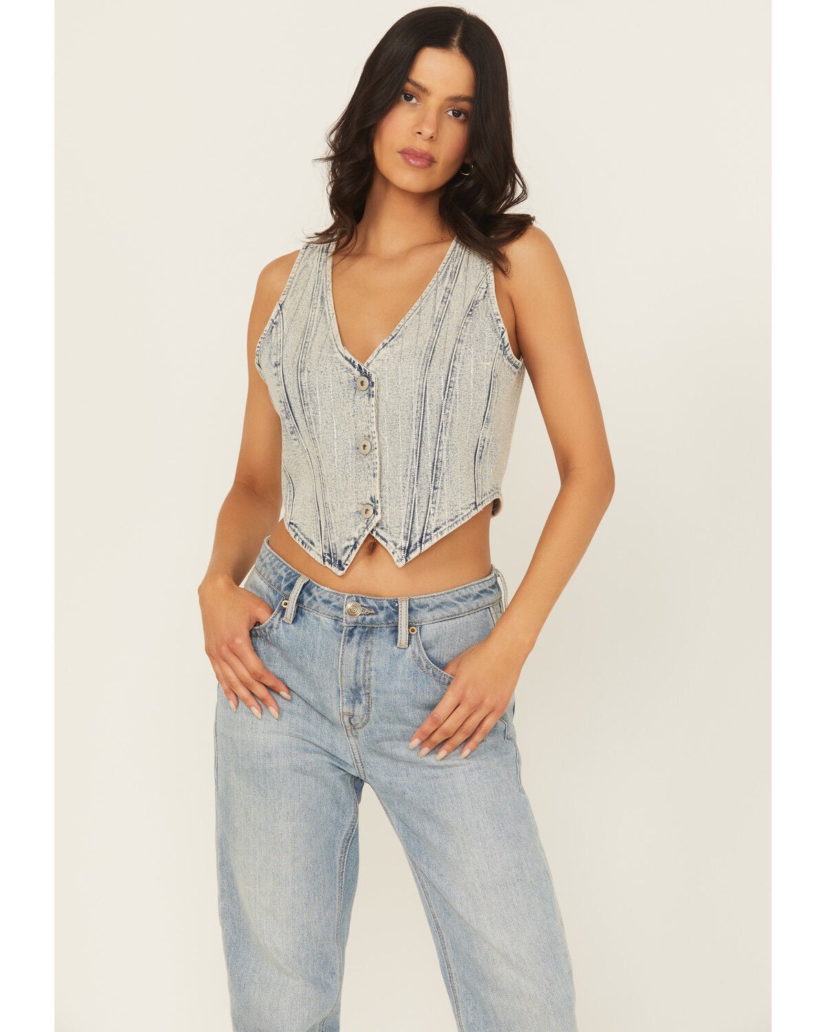 Women's Blue B Rhinestone Button-Down Vest