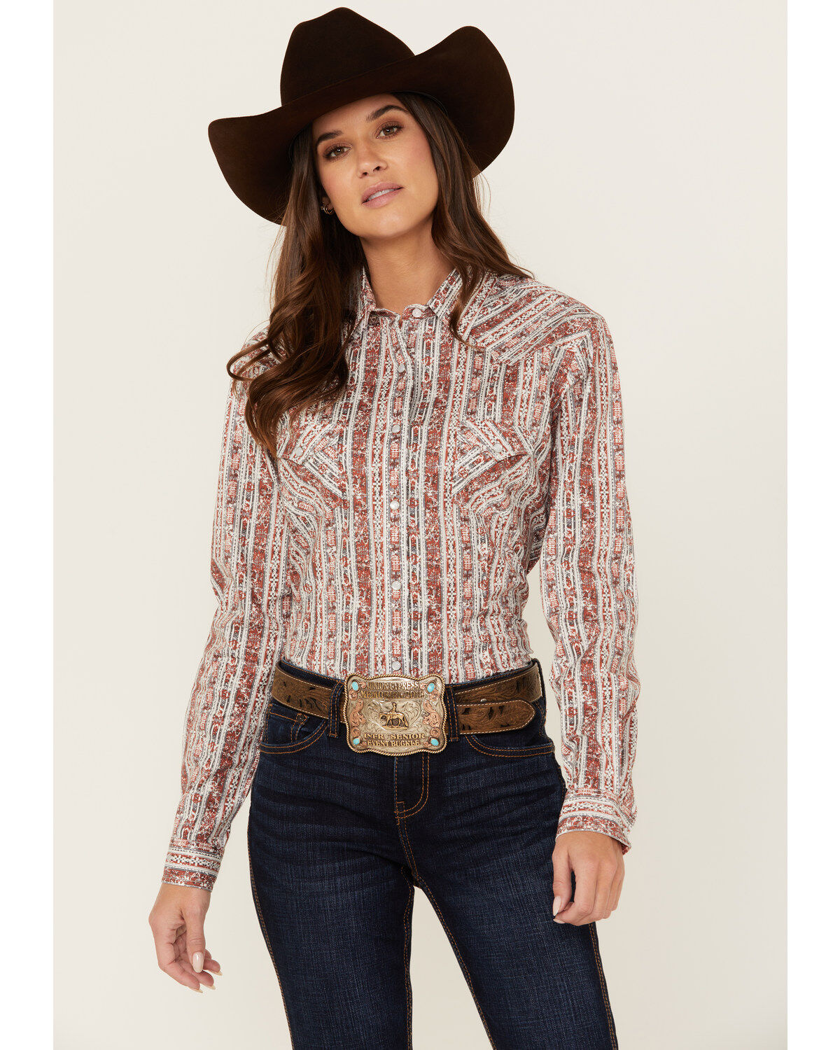 Women's Panhandle Rough Stock by Wallpaper Print Long Sleeve Pearl Sna