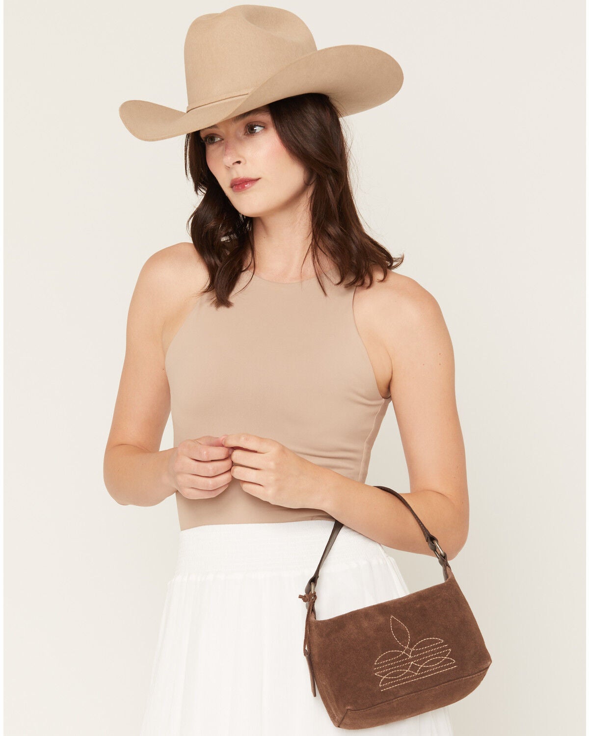 Women's Shyanne Boot Stitch Embroidered Suede Mini Shoulder Bag