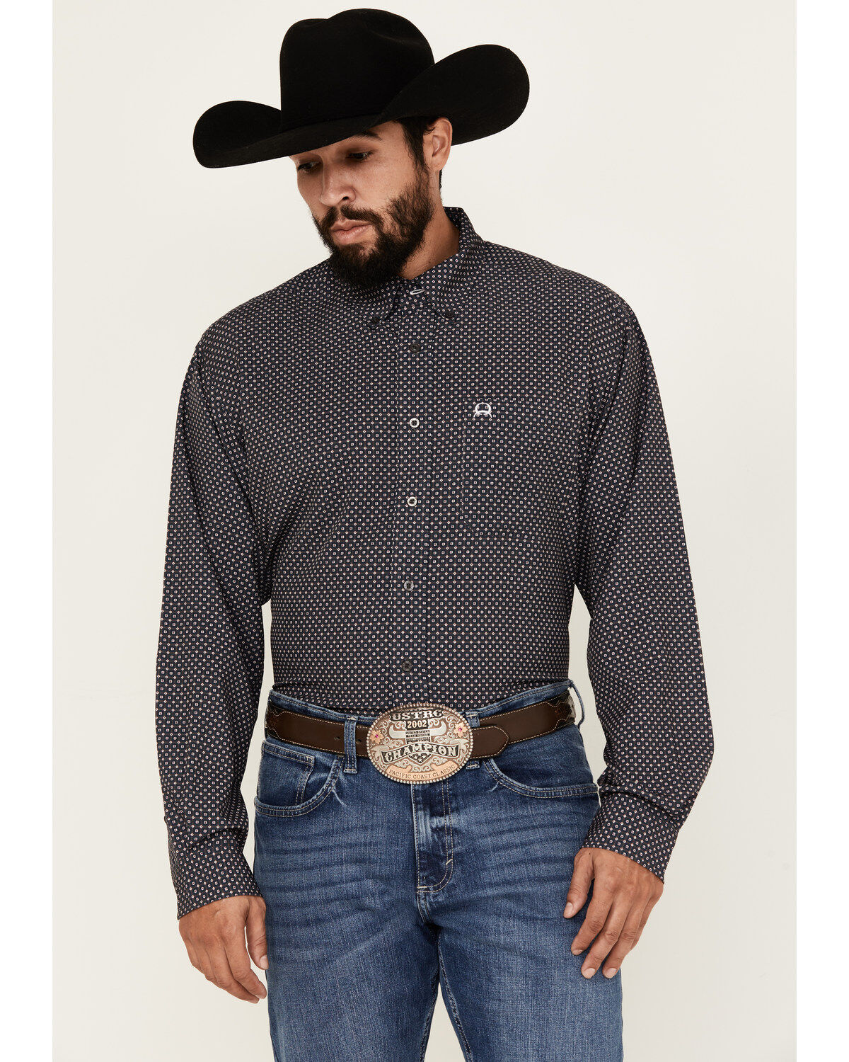 Men's Cinch ARENAFLEX Floral Geo Print Long Sleeve Button-Down Perfor