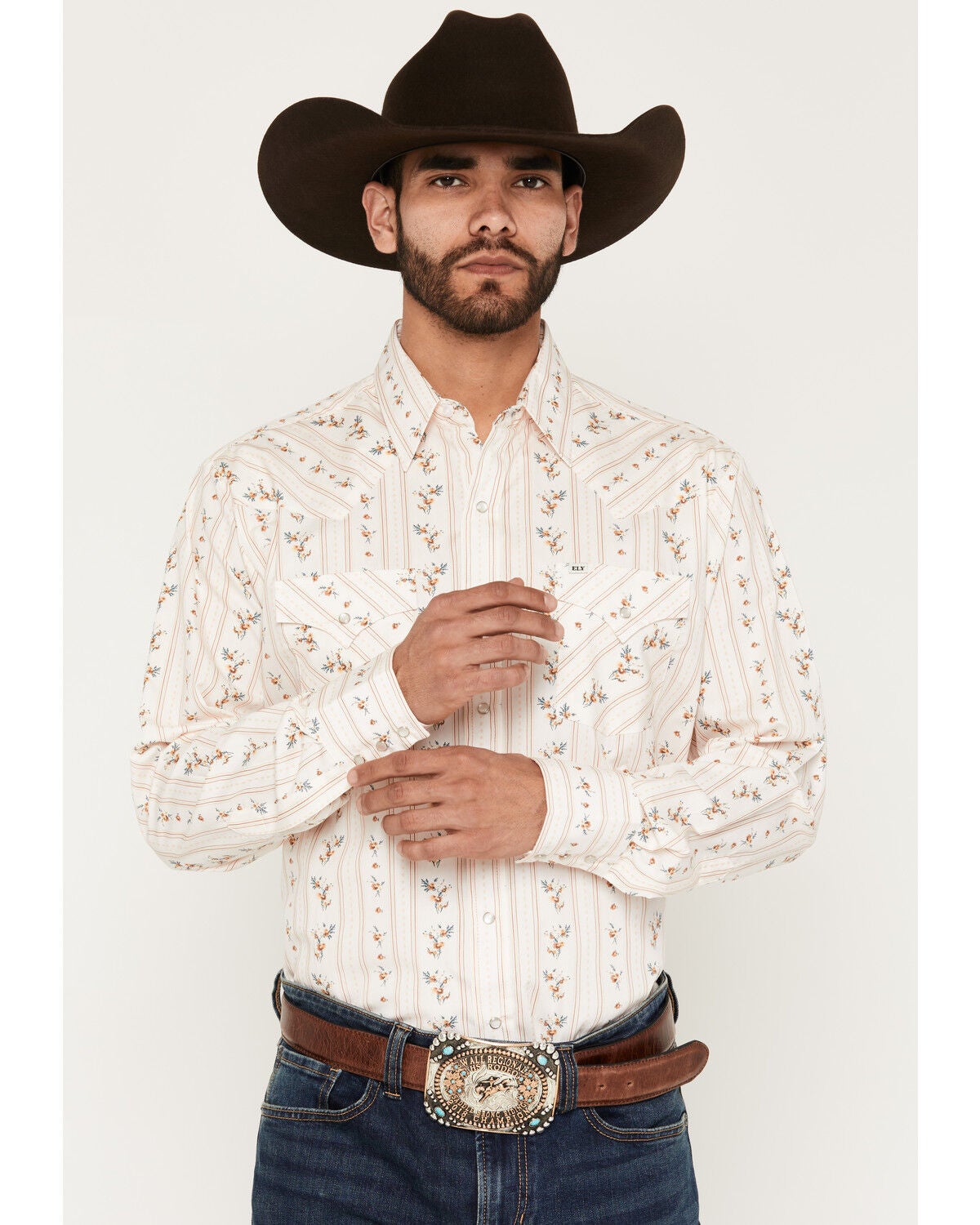 Men's Ely Walker Wallpaper Floral Print Long Sleeve Pearl Snap Western