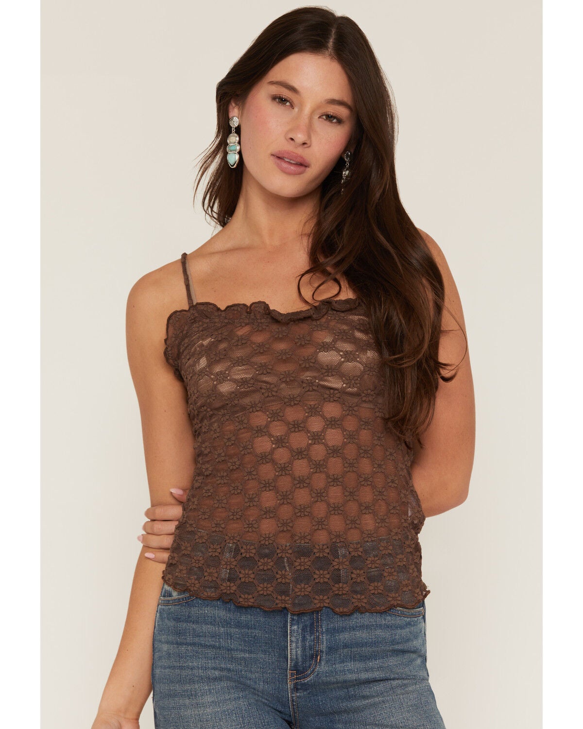 Women's Miss Me Solid Lace Sleeveless Tank Top