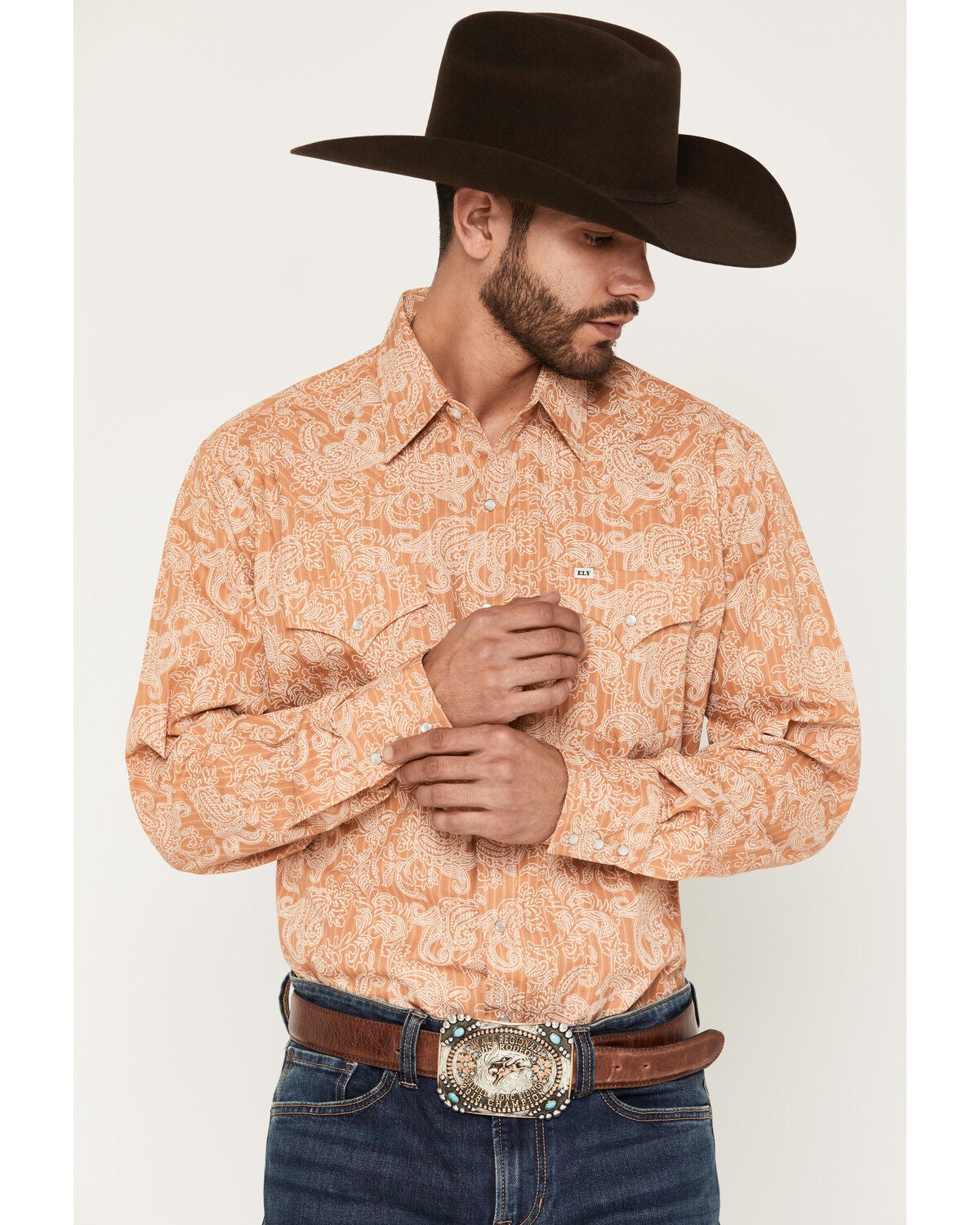 Men's Ely Walker Paisley Print Long Sleeve Pearl Snap Western Shirt