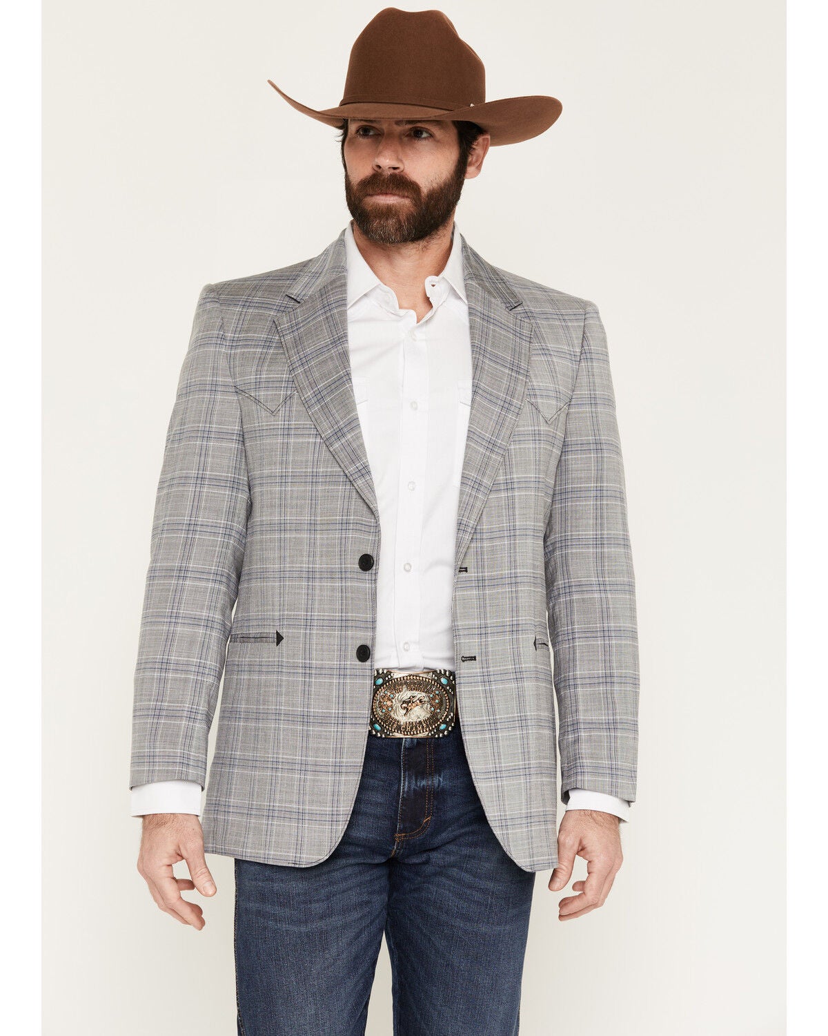 Men's Circle S Carson City Plaid Print Button-Down Sportcoat