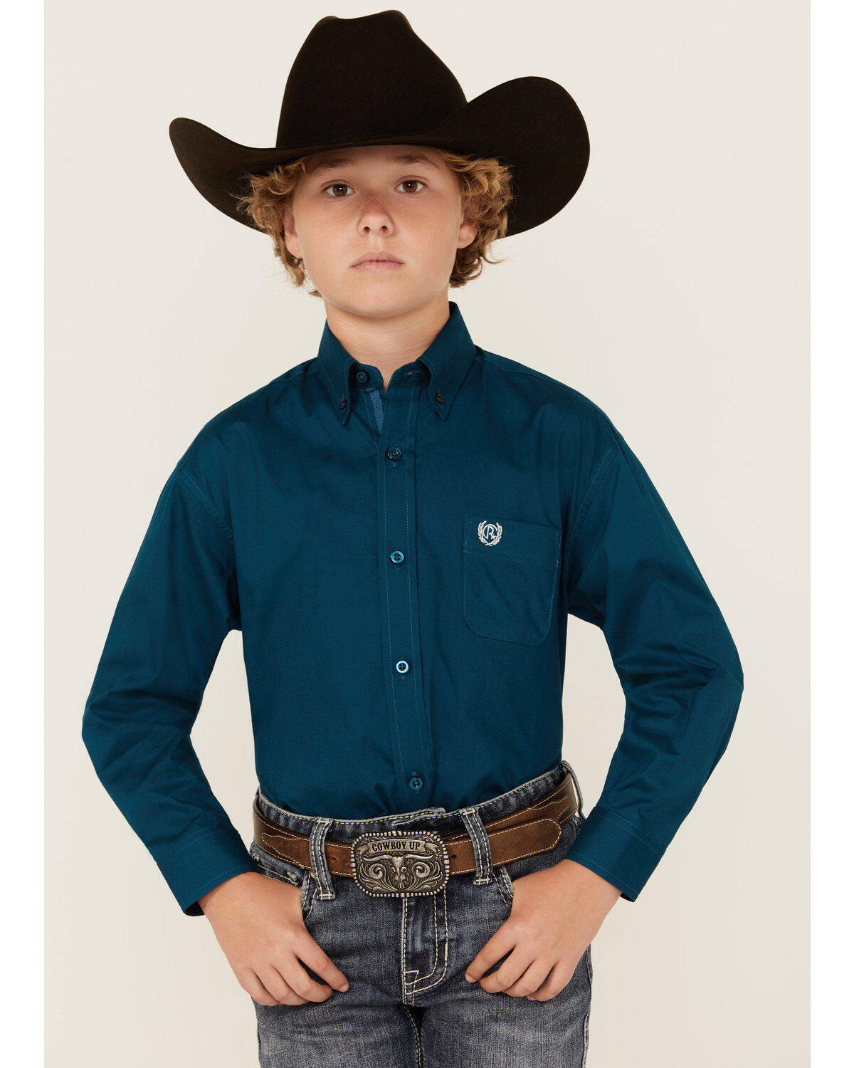 Boys' Panhandle Select Solid Long Sleeve Button-Down Stretch Western S