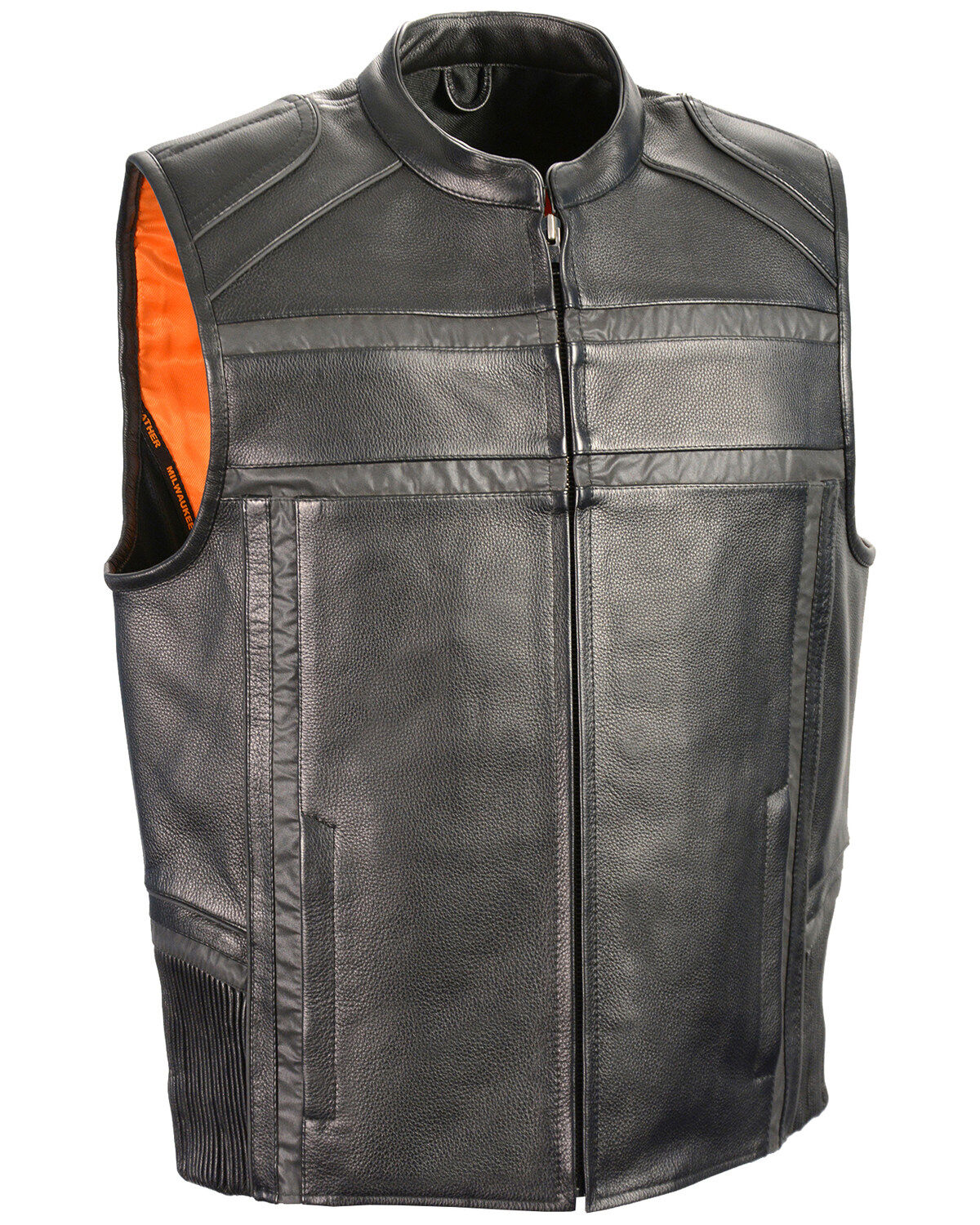 Men's Milwaukee Leather Reflective Band & Piping Zip Front Vest