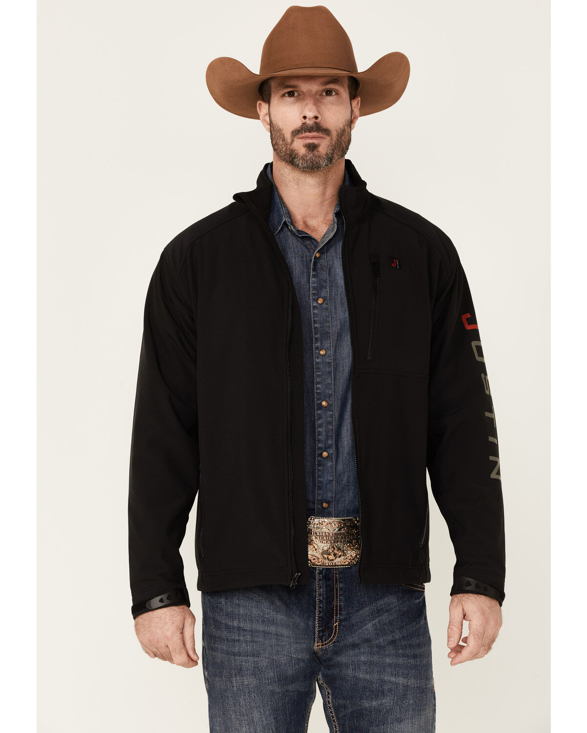Men's Justin Solid Stillwater Logo Sleeve Zip-Front Fleece Jacket