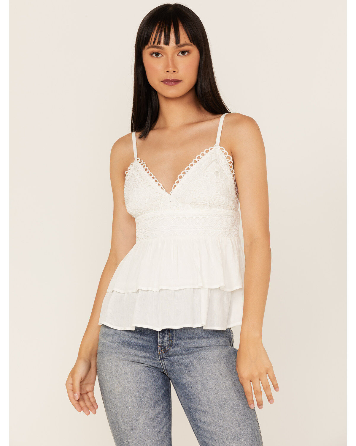 Women's Tempted Crochet Ruffle Crop Cami Top