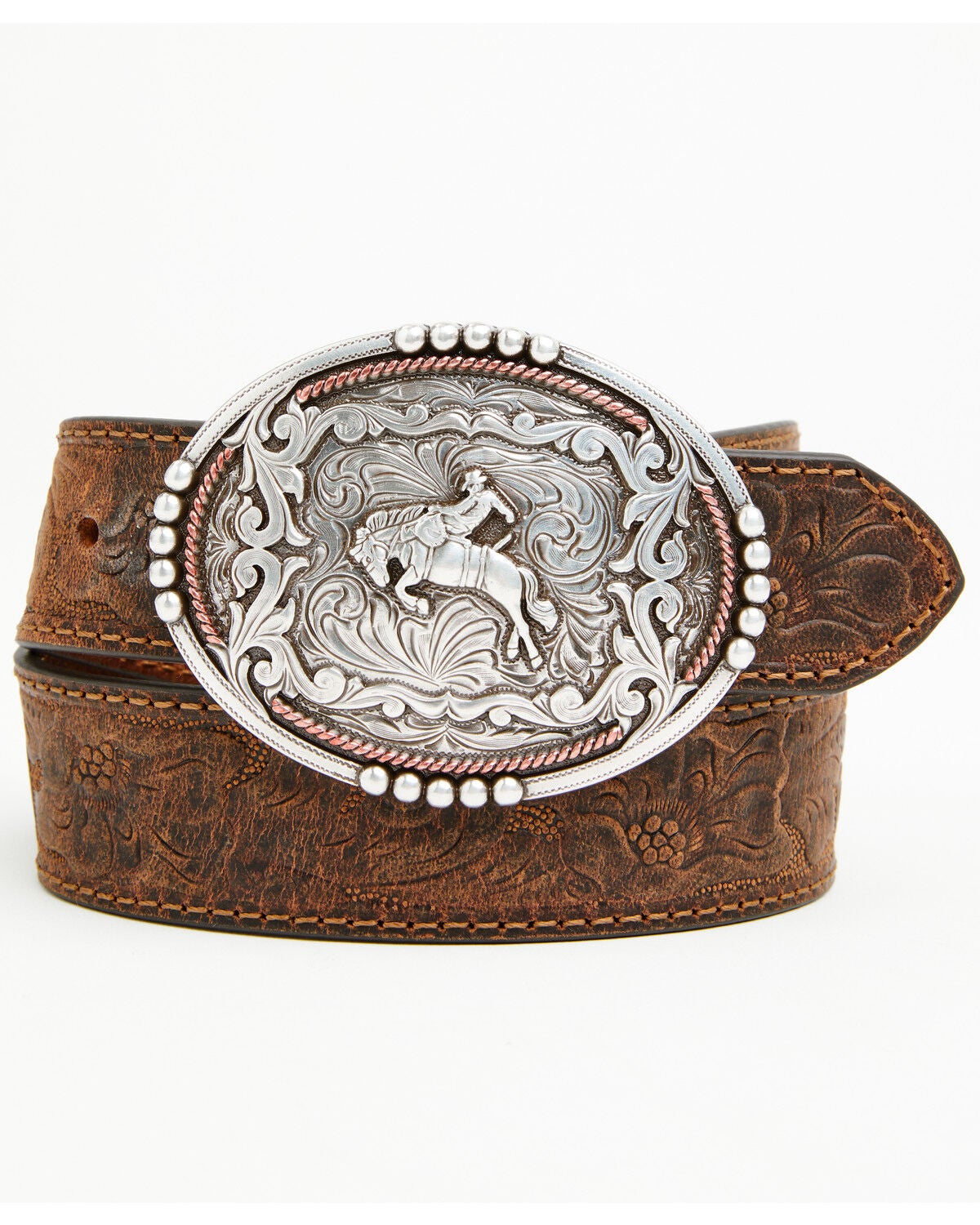 Boys' Cody James Bronc Rider Tooled Leather Belt
