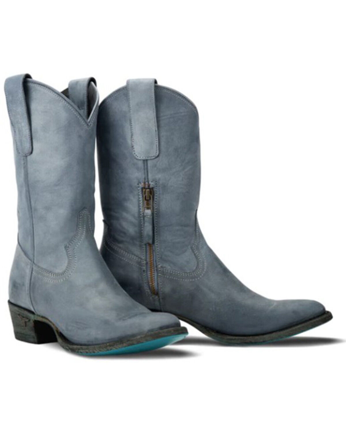 Women's Lane Plain Jane Washed Denim Midi Western Boots - Round Toe
