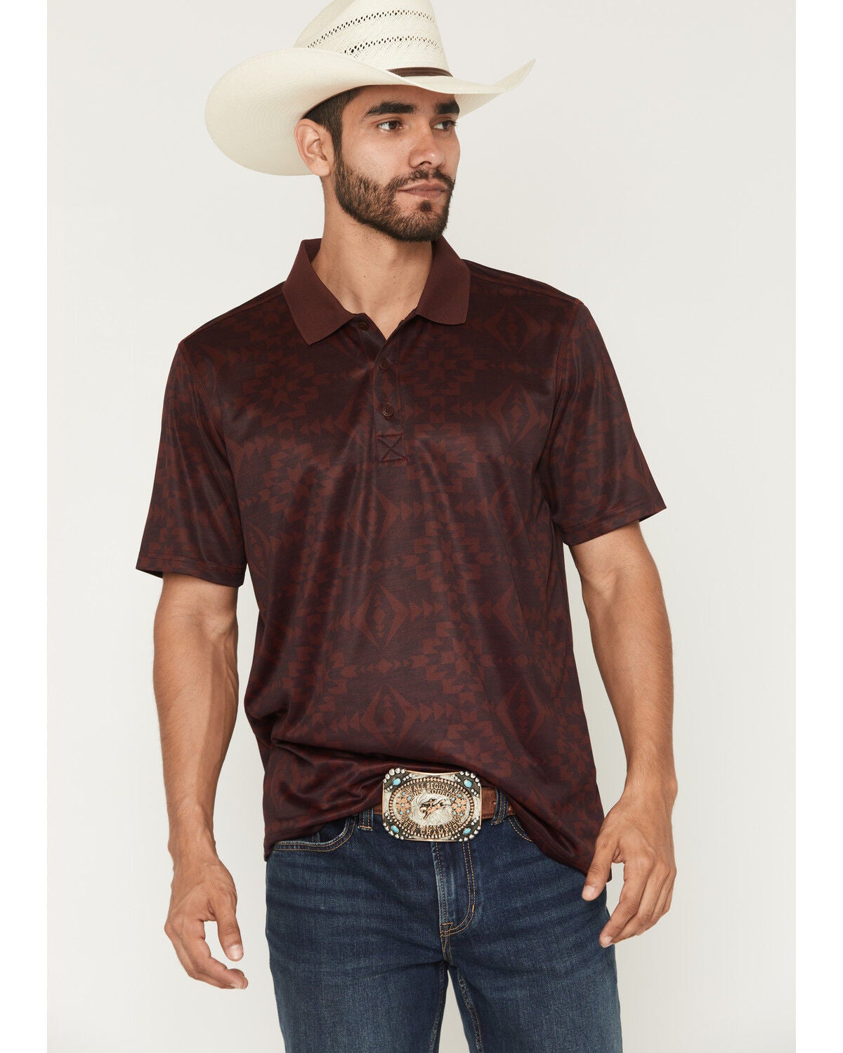 Men's RANK 45 Tonal Southwestern Print Short Sleeve Button-Down Polo
