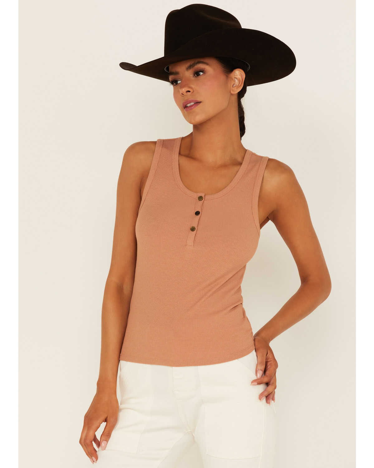 Women's Cleo + Wolf Ribbed Henley Tank Top
