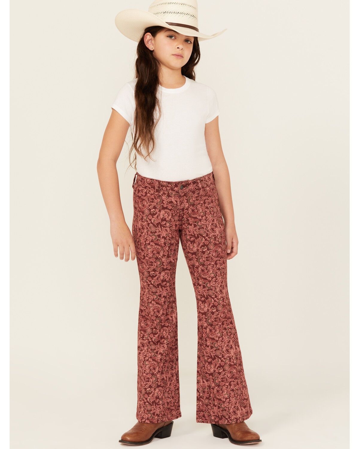 Girls' Rock & Roll Denim Floral Horseshoe Print Flare Stretch Denim Je