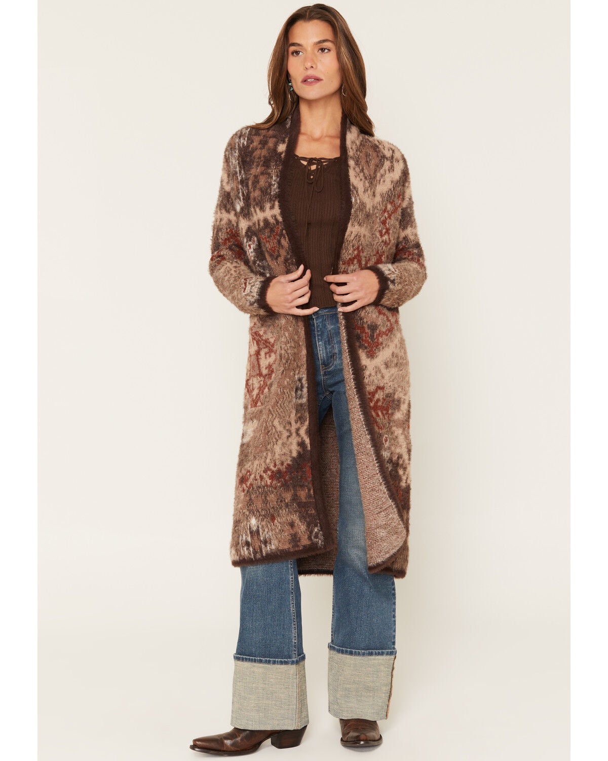 Women's Shyanne Southwestern Print Eyelash Yarn Duster