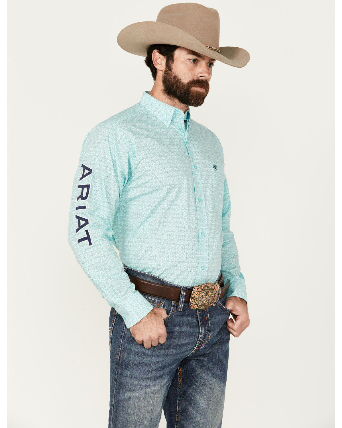 Men's Ariat Gian Team Logo Geo Print Long Sleeve Button-Down Western S