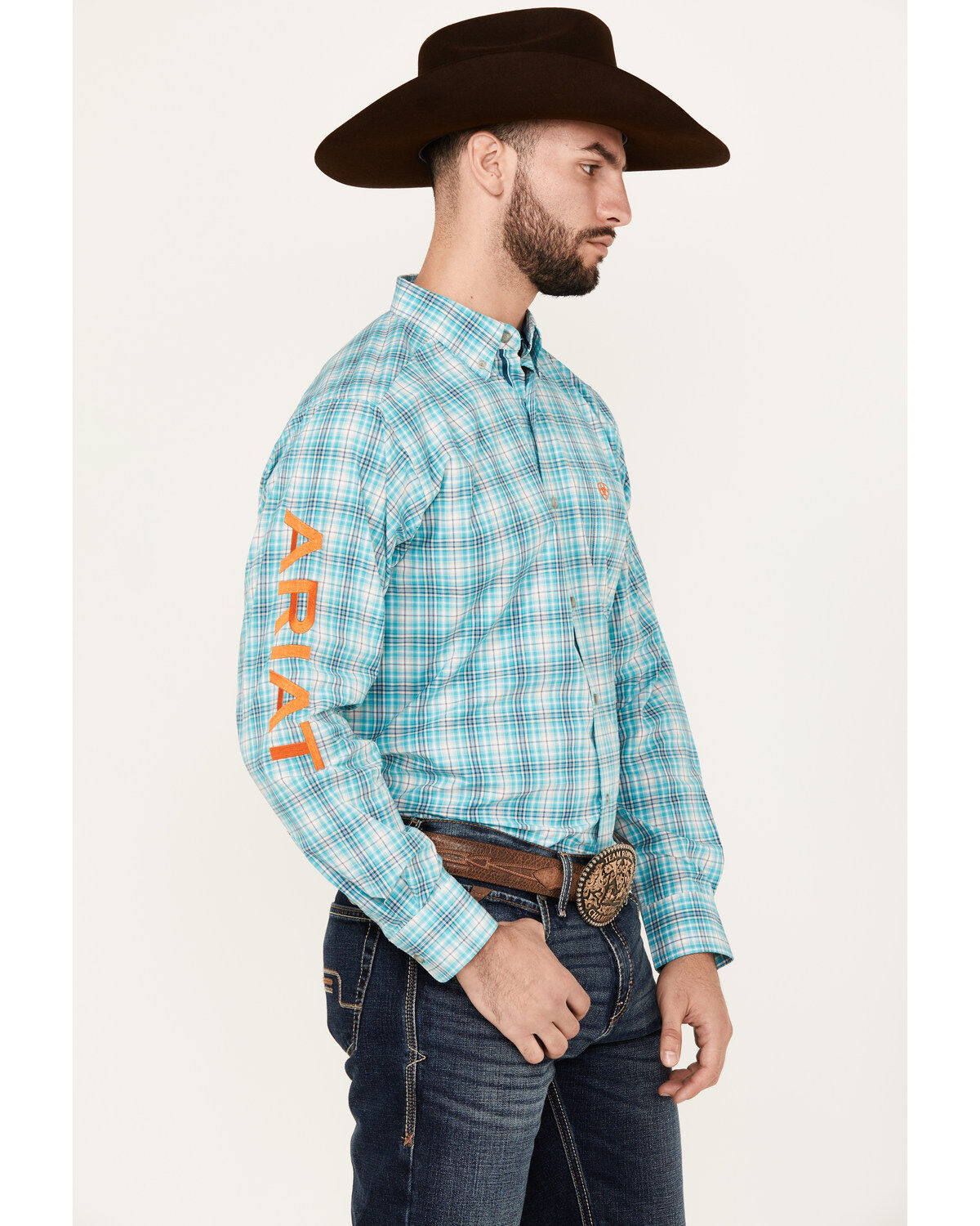 Men's Ariat Vincent Plaid Print Logo Long Sleeve Button-Down Western S