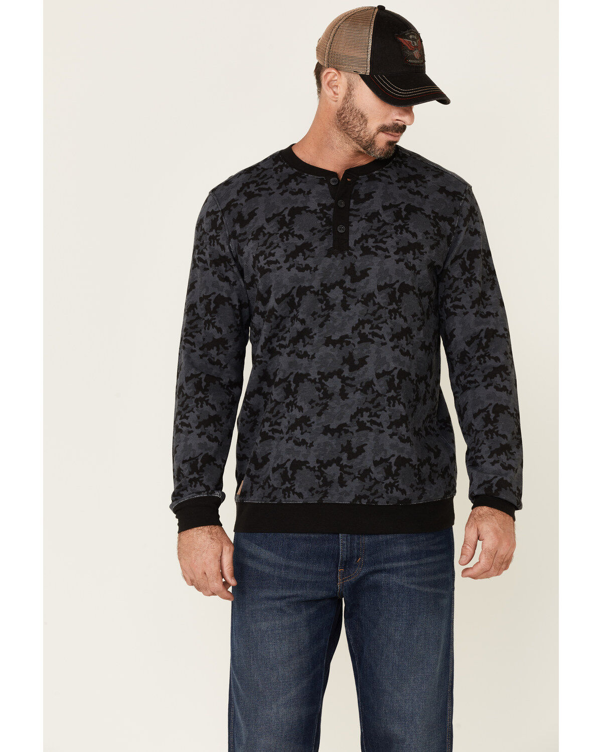 Men's Moonshine Spirit Alpha Bravo Camo Print Long Sleeve Henley T-Shi