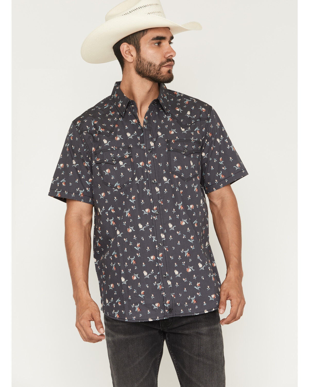 Men's Moonshine Spirit Mardi Gras Floral Print Short Sleeve Snap West
