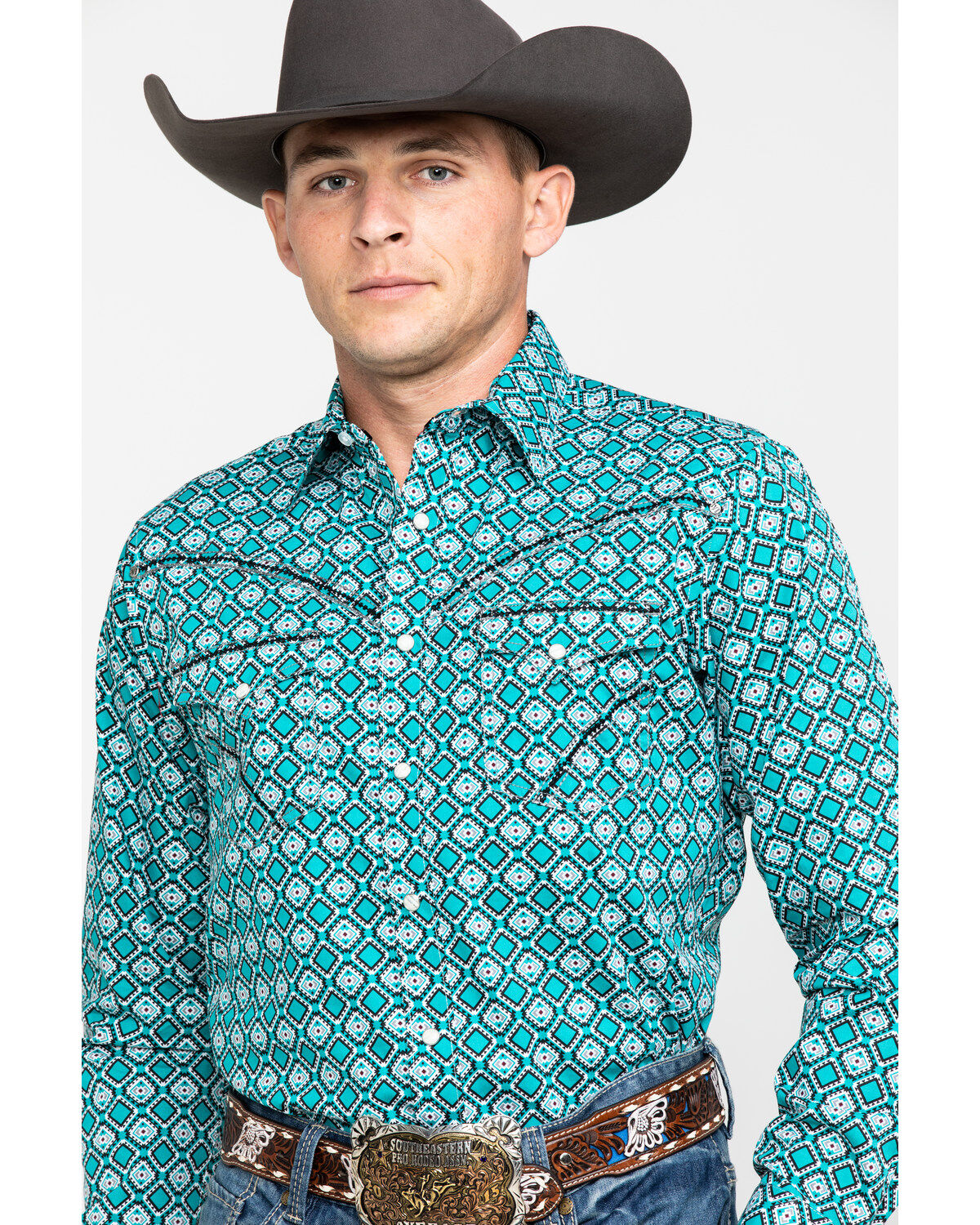 Men's Wrangler Rock 47 By Teal Geo Print Long Sleeve Western Shirt
