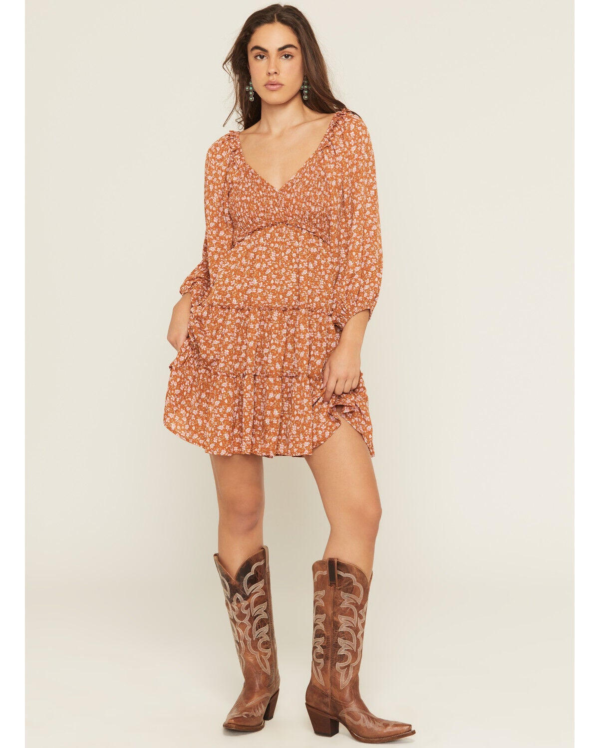 Women's Yura Floral Print Long Sleeve Smocked Mini Dress