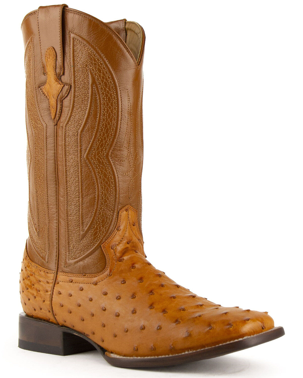 Men's Ferrini Cognac Full Quill Ostrich Western Boots - Broad Square T