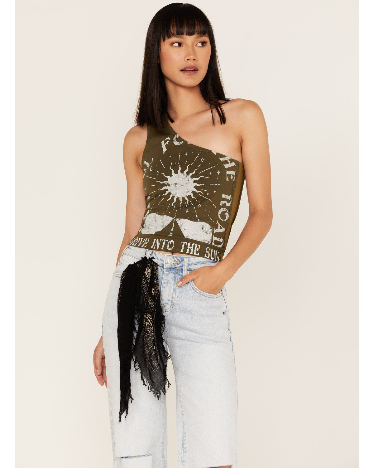 Women's Cleo + Wolf Drive Into The Sun Graphic One Shoulder Tank Top