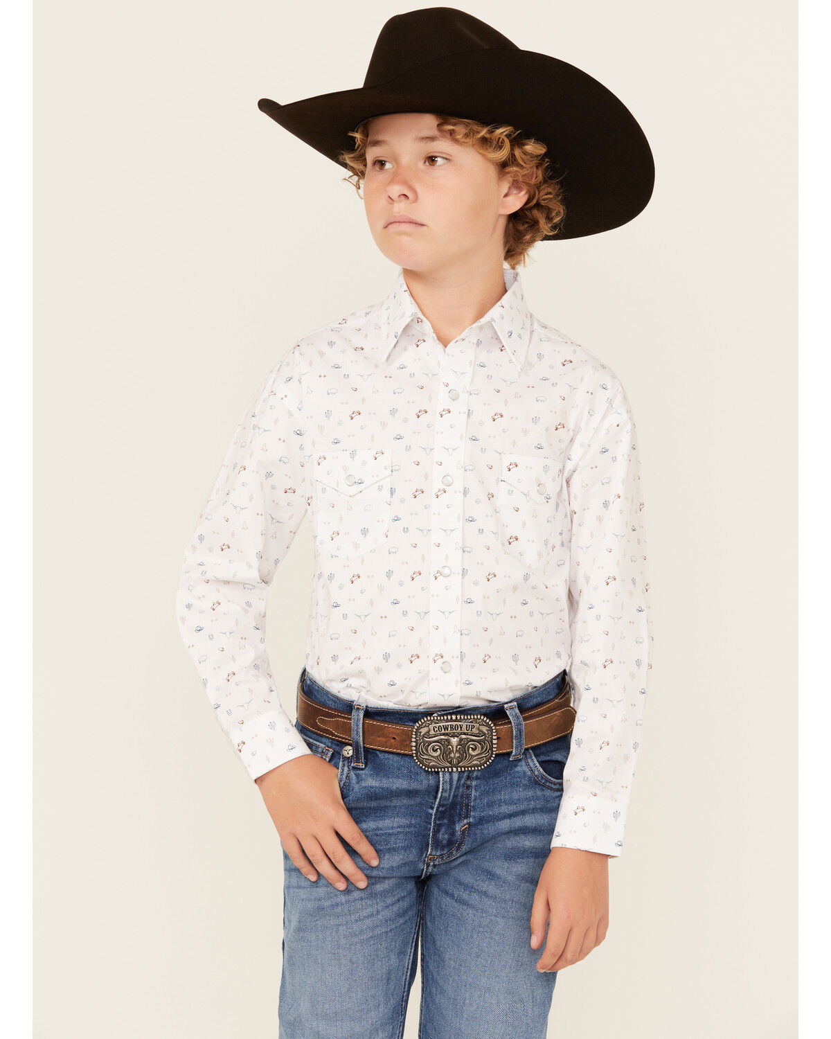 Boys' Panhandle Conversation Print Long Sleeve Snap Western Shirt