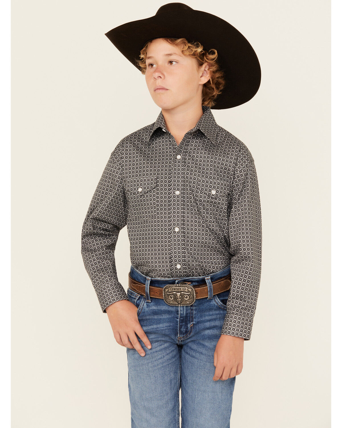 Boys' Panhandle Geo Print Long Sleeve Snap Western Shirt