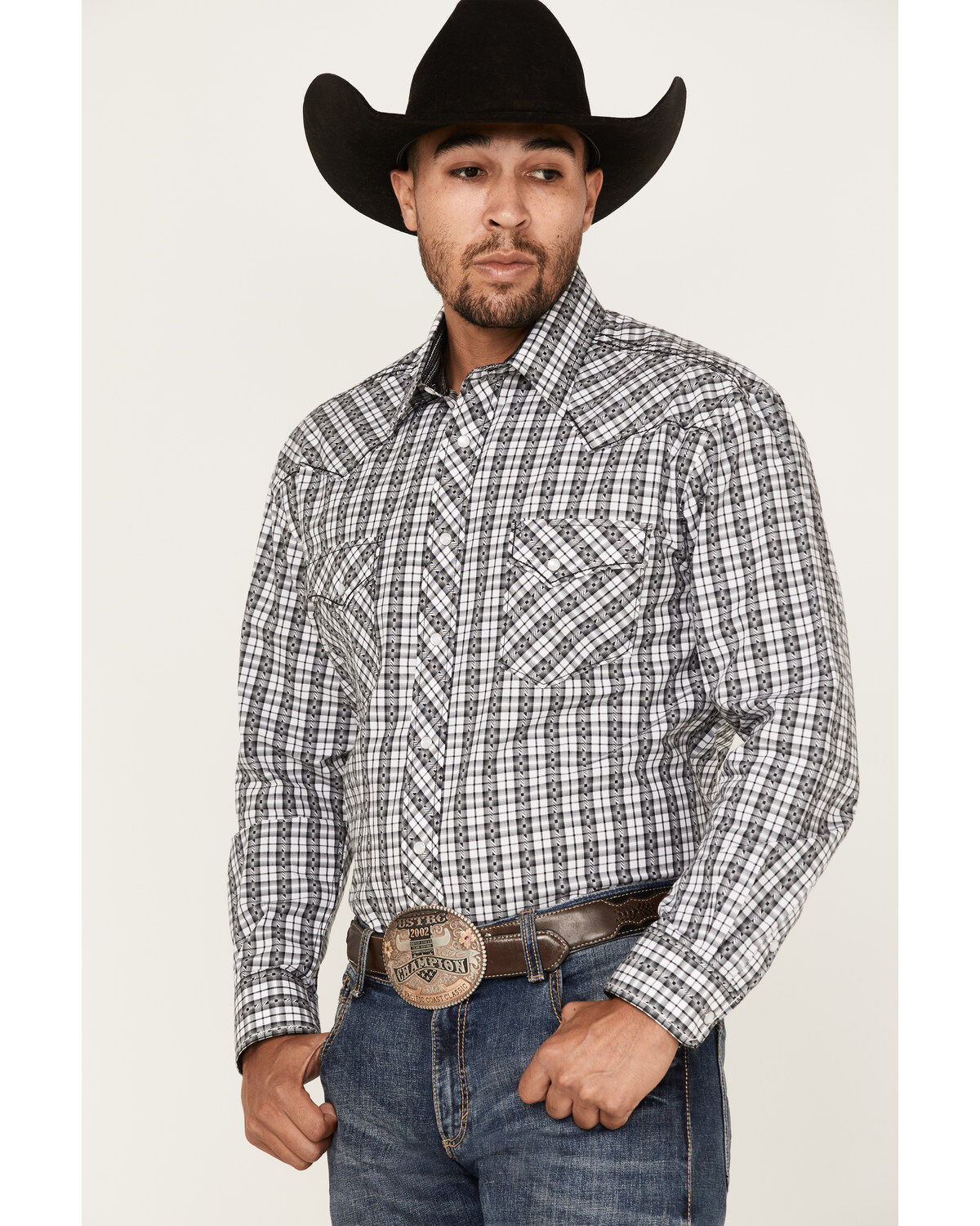 Men's Panhandle Rough Stock By Dobby Small Plaid Print Long Sleeve Pea