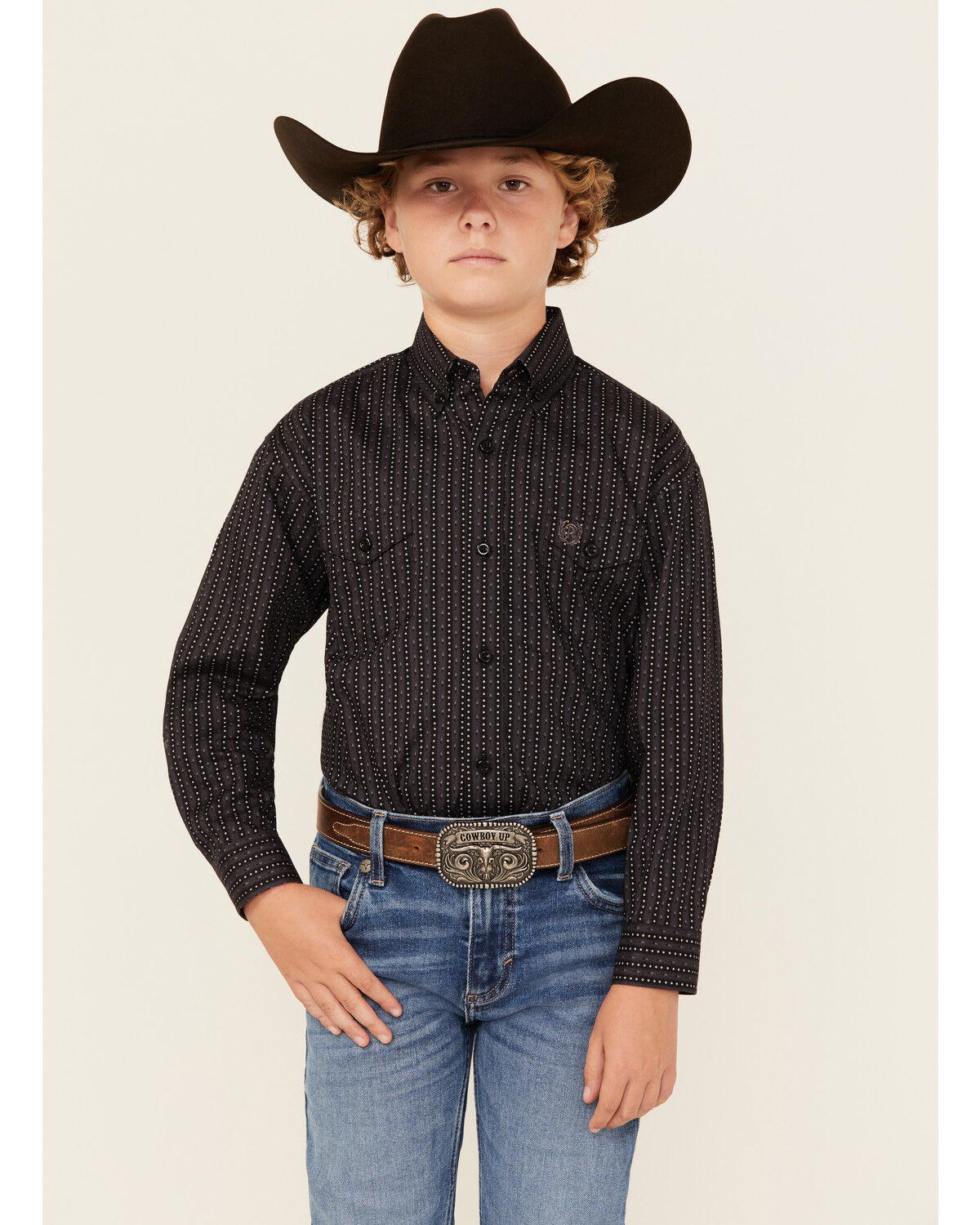 Boys' Panhandle Geo Print Long Sleeve Snap Western Shirt