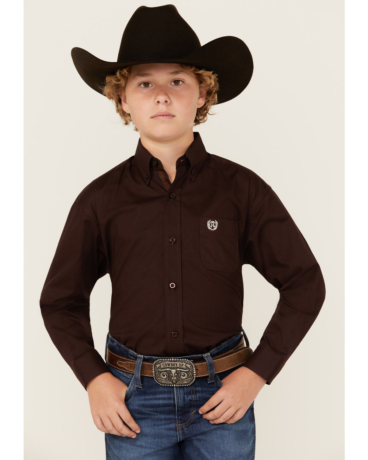 Boys' Panhandle Select Solid Long Sleeve Button-Down Stretch Western S