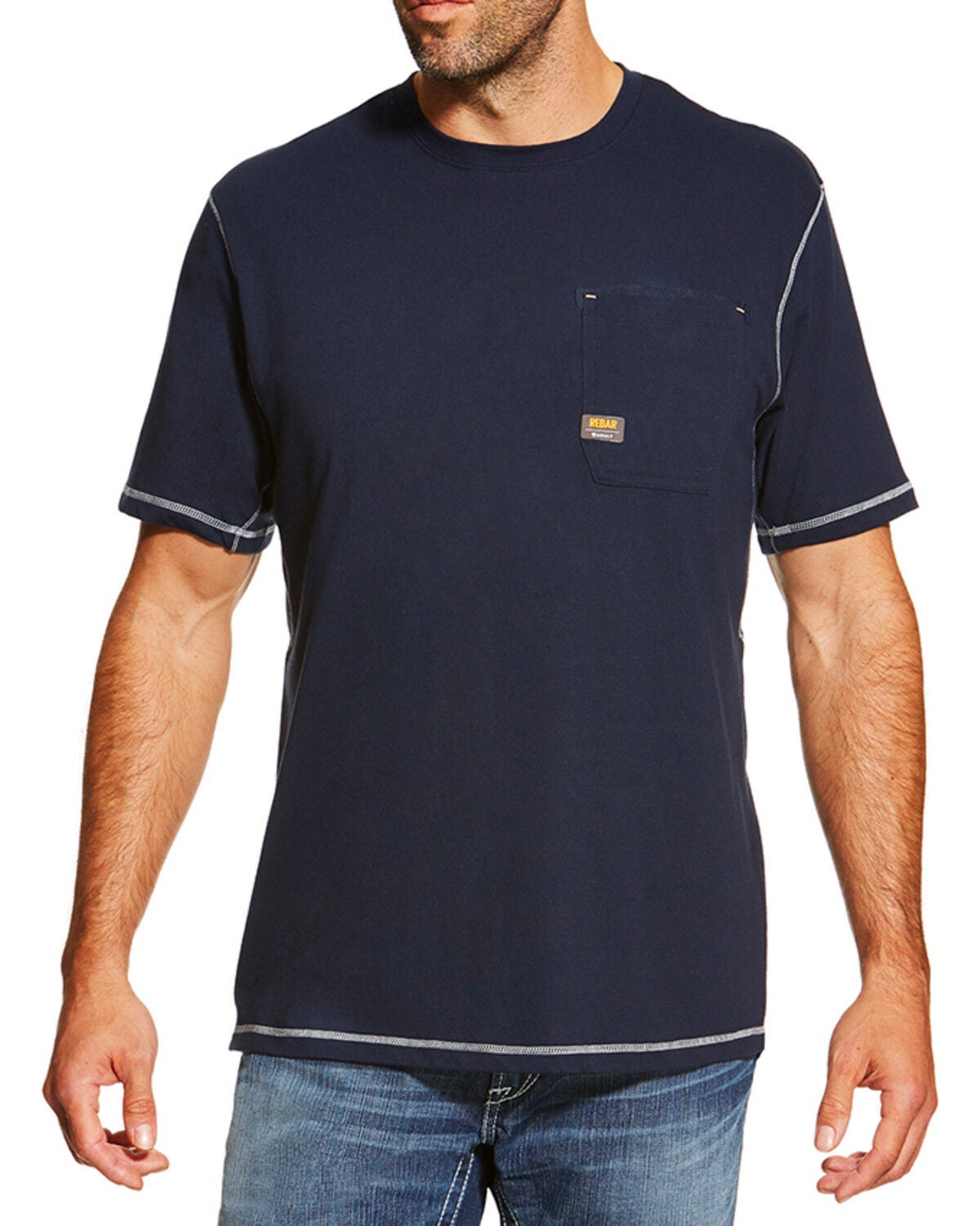 Men's Ariat Navy Rebar Crew Short Sleeve Pocket Tee