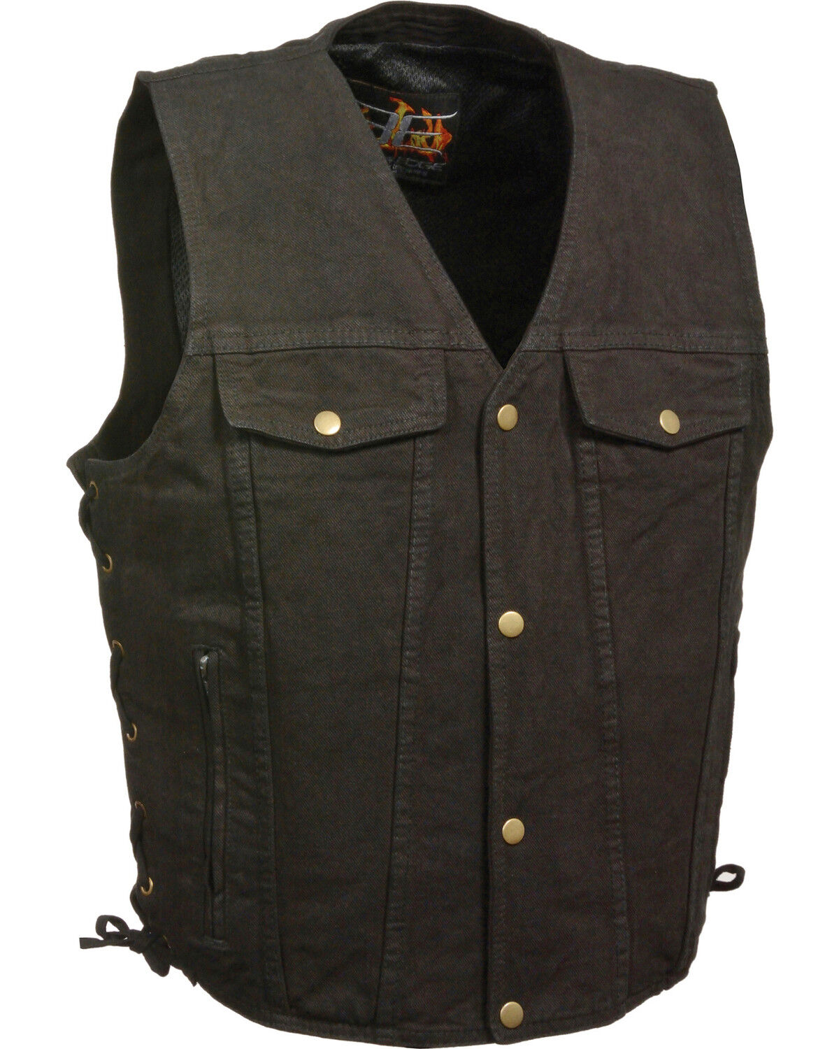 Men's Milwaukee Leather Side Lace Denim Vest with Chest Pockets - Big
