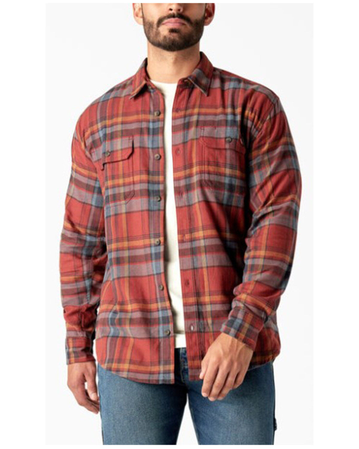 Men's Dickies Flex Plaid Print Long Sleeve Button-Down Flannel Work Sh