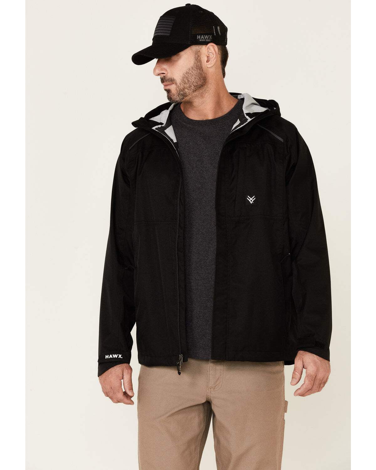 Men's Hawx Pro Elements Zip-Front Hooded Poly-Shell Work Jacket