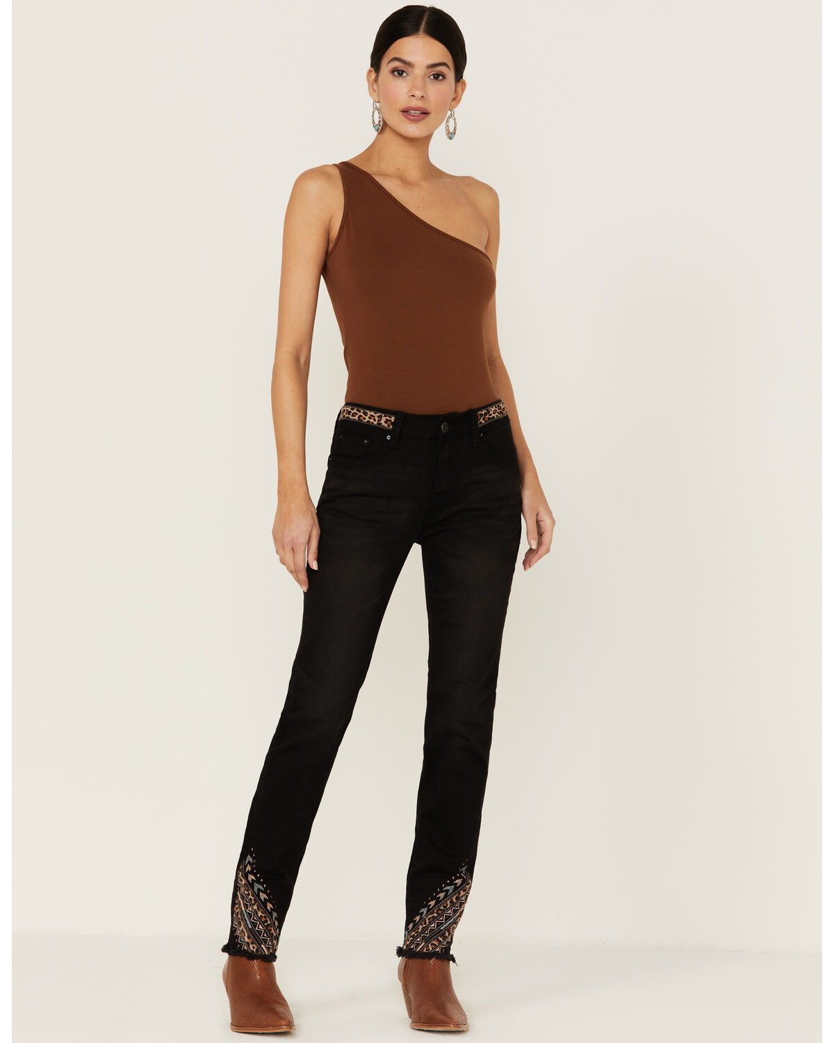 Women's Grace in LA Embroidered Cheetah Print Black Skinny Jeans