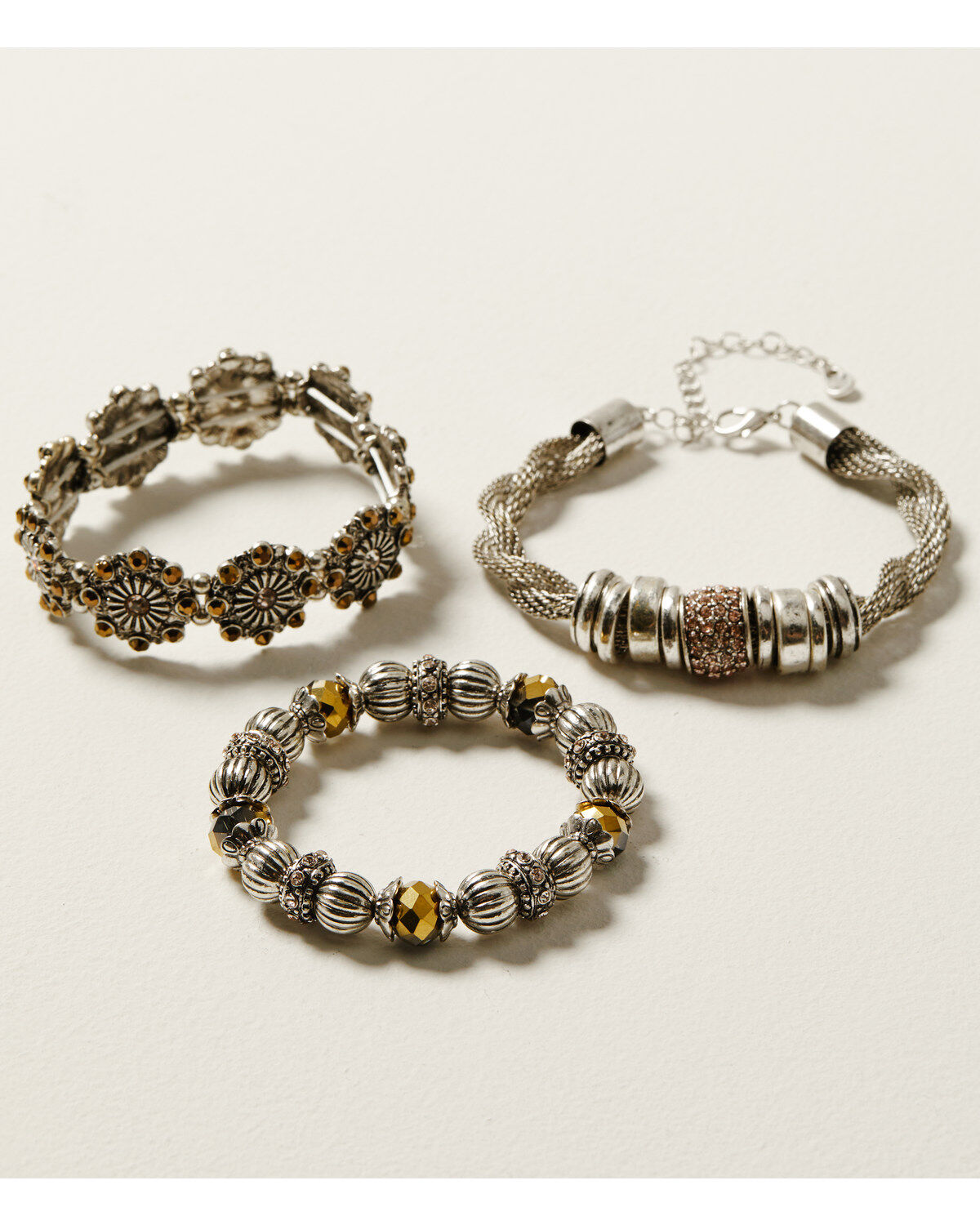 Women's Shyanne Champagne Chateau 3-Piece Silver Stretch Bracelet Set