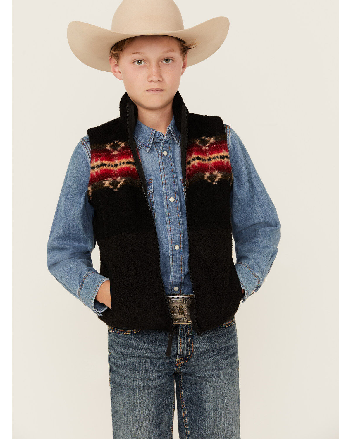 Boys' Rock & Roll Denim Printed Berber Border Print Vest