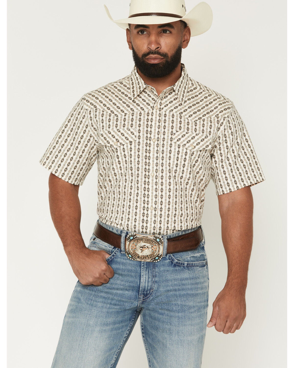 Men's RANK 45 Eye In The Sky Geo Stripe Print Short Sleeve Snap Stret