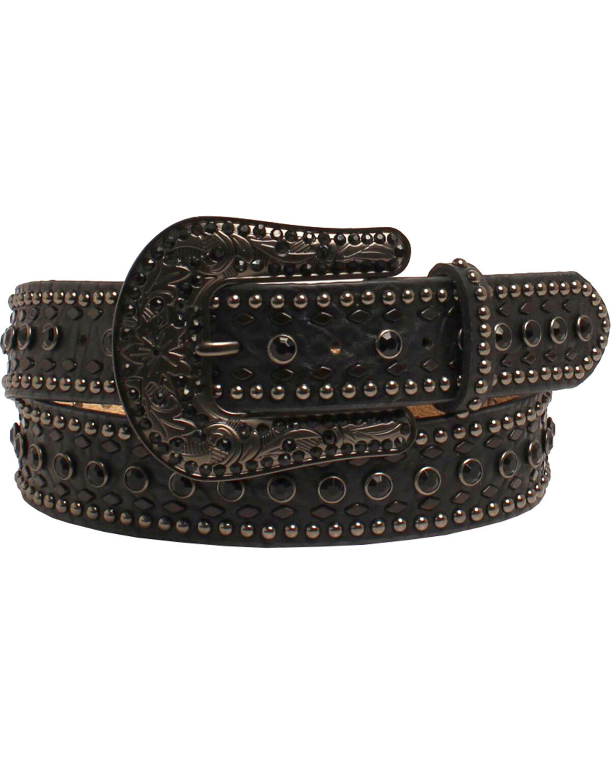 Women's Nocona Rhinestone Floral Tooled Leather Belt