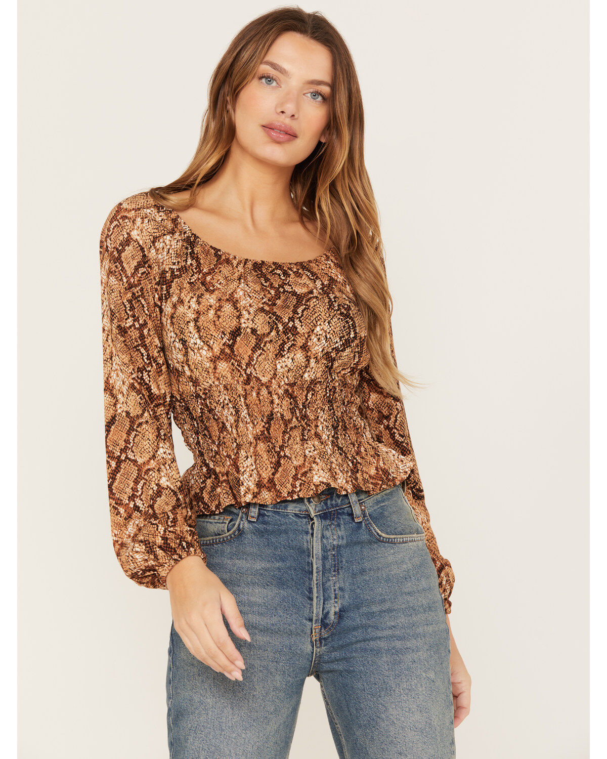 Women's Shyanne Snake Print Long Sleeve Peasant Blouse
