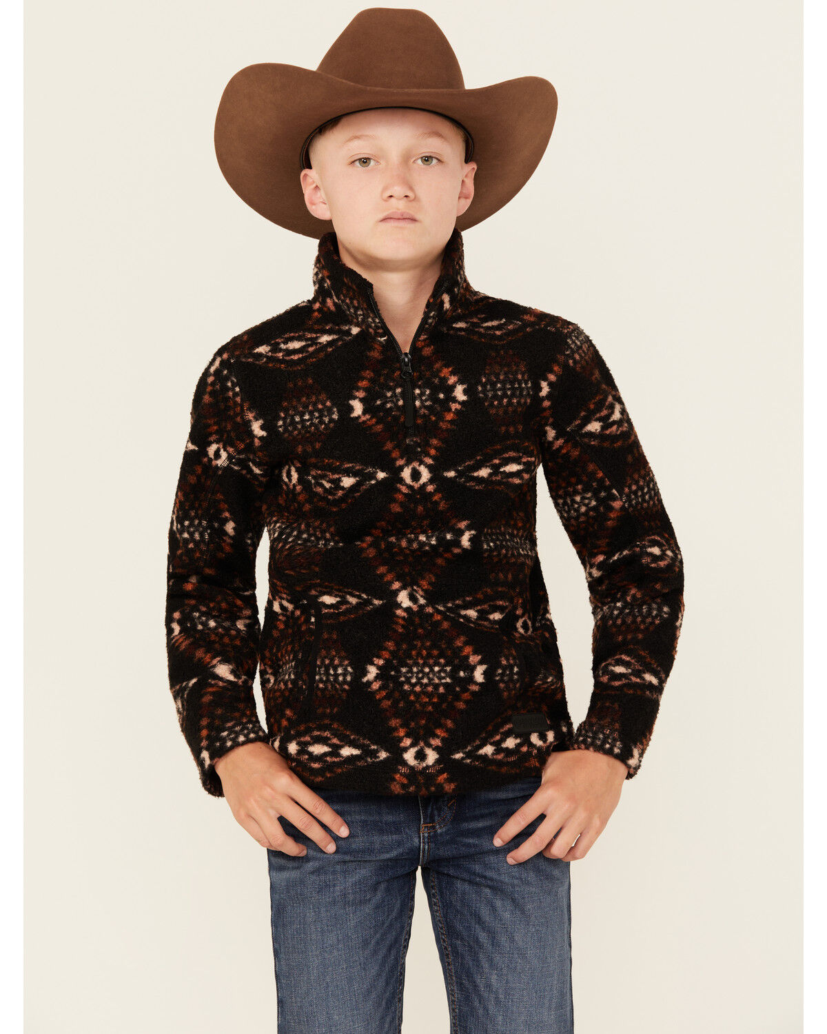 Boys' Rock & Roll Denim Southwestern Print 1/4 Zip Pullover