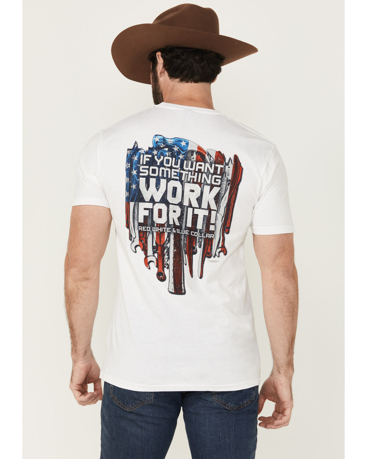Men's Buckwear Red, White & Blue Collar Short Sleeve Graphic T-Shirt