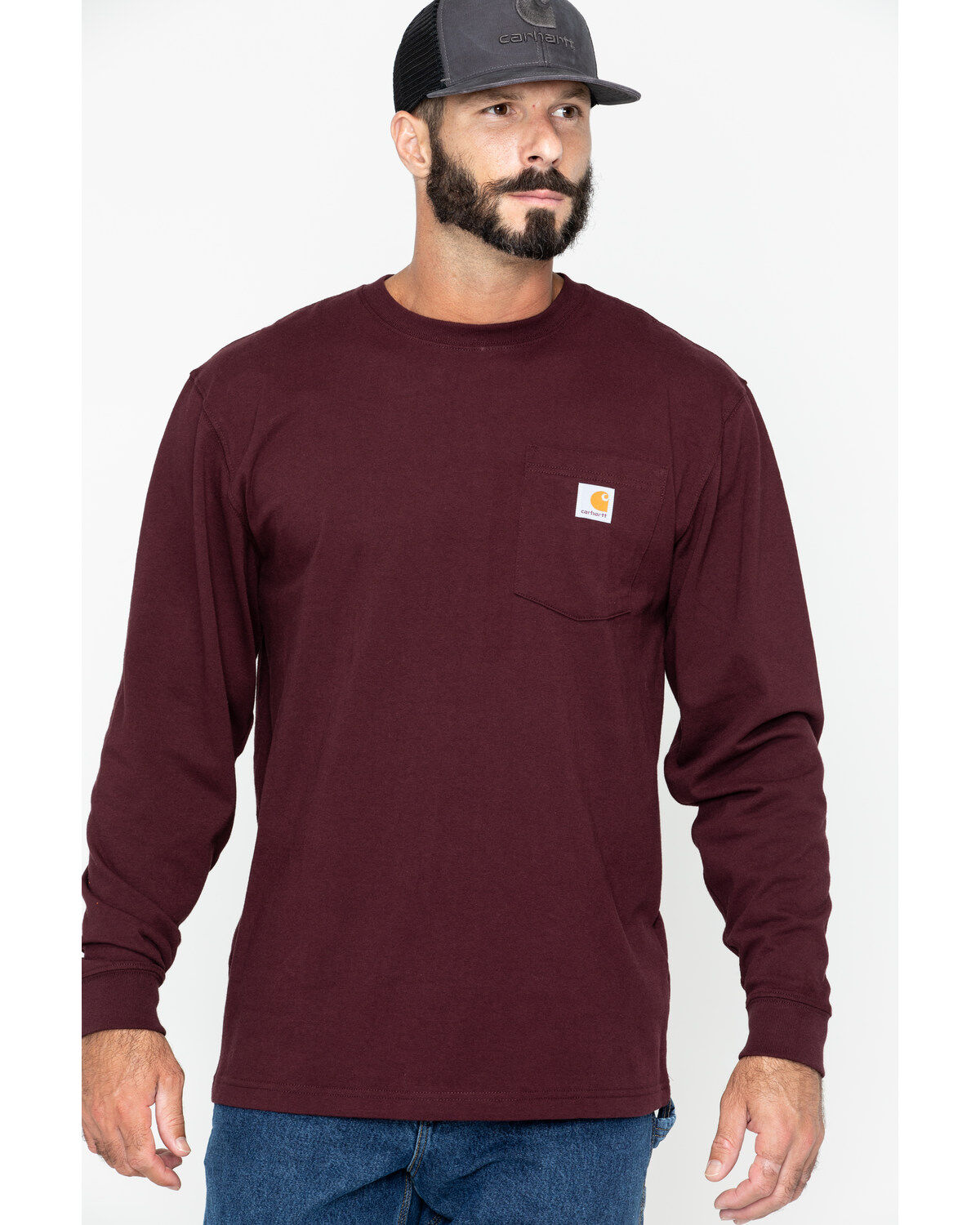 Men's Carhartt Loose Fit Heavyweight Long Sleeve Logo Pocket Work T-Sh
