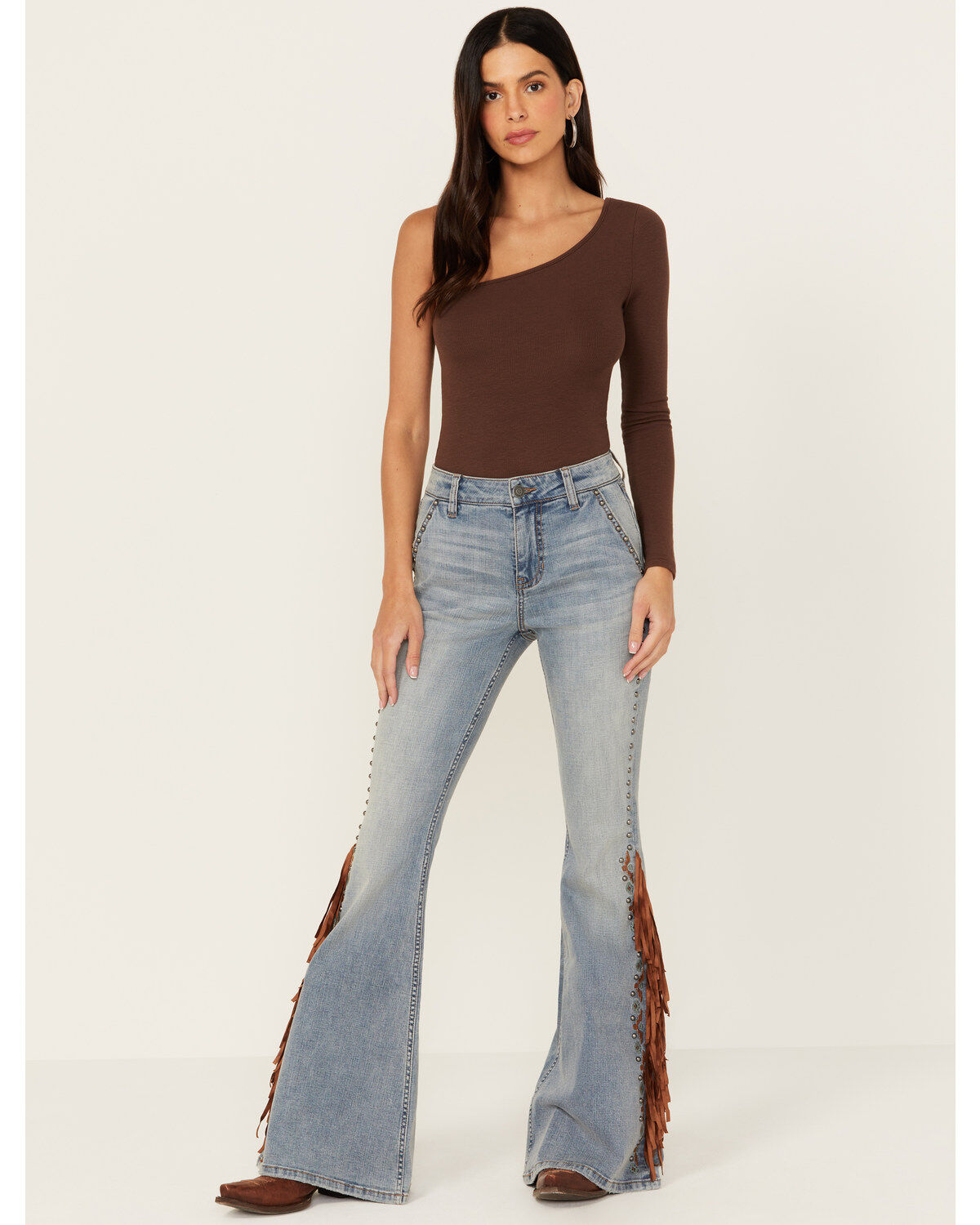Women's Shyanne Tansy Medium Wash High Rise Fringe Embroidered Stretch